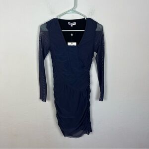 Opening Ceremony Navy Blue Mesh Ruched Mini Dress